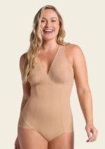 *LEONISA-Sheer Instinct Sheer Stripe Detail Sculpting Bodysuit