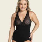 LEONISA-Sheer Instinct Sheer Stripe Detail Sculpting Bodysuit