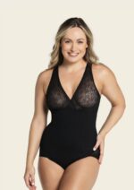 LEONISA-Sheer Instinct Sheer Stripe Detail Sculpting Bodysuit