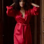 Marjolaine - Short negligee in Red silk