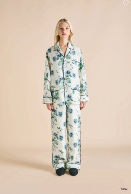 Olivia von Halle - Ivory Floral Pajamas in Silk Twill