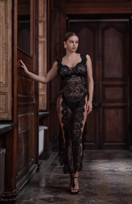 Marjolaine - Sexy long babydoll in black lace