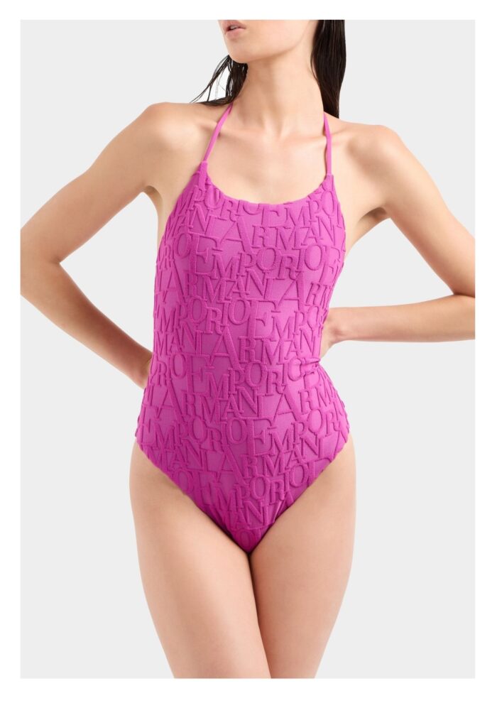 Emporio Armani - One-piece swimsuit in recycled jacquard with an all-over 3D bold logo - Image 1