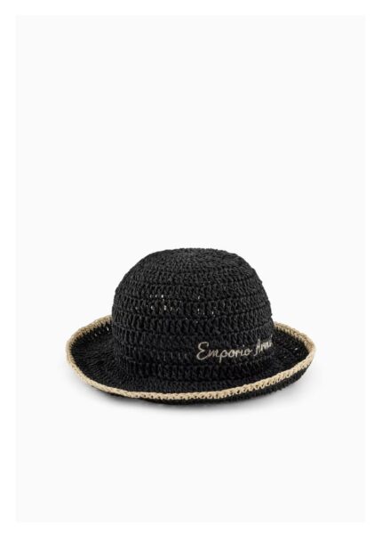 Emporio Armani - Braided paper yarn cloche hat with logo