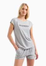 Emporio Armani - Organic-cotton pyjamas with T-shirt and shorts in a logo print