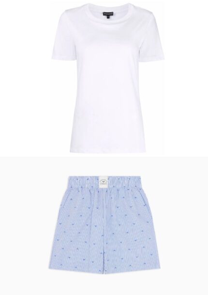 Emporio Armani - Loungewear Bermuda shorts with all-over, striped eagle logo motif/Tshirt