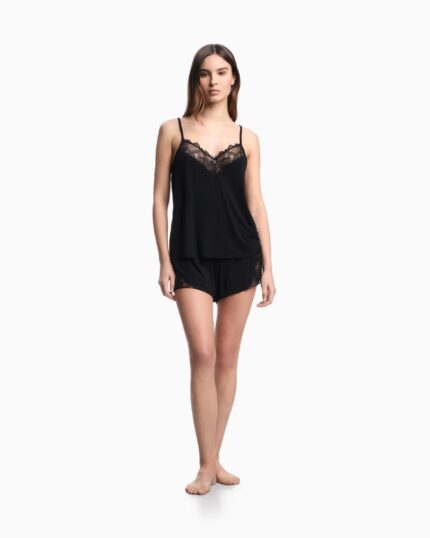 Emporio Armani - Eternal Lace pyjama top and shorts with recycled-lace details