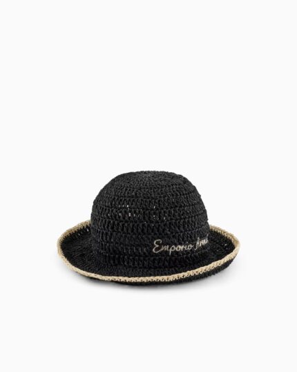 Emporio Armani - Braided paper yarn cloche hat with logo
