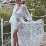 Marjolaine - Romantic long negligee in white lace