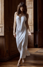 Marjolaine - Long nightie in white silk