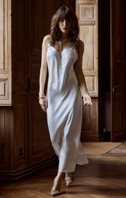 Marjolaine - Long nightie in white silk
