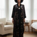 Diamond Tea - Printed Stretch Velvet Zip Caftan