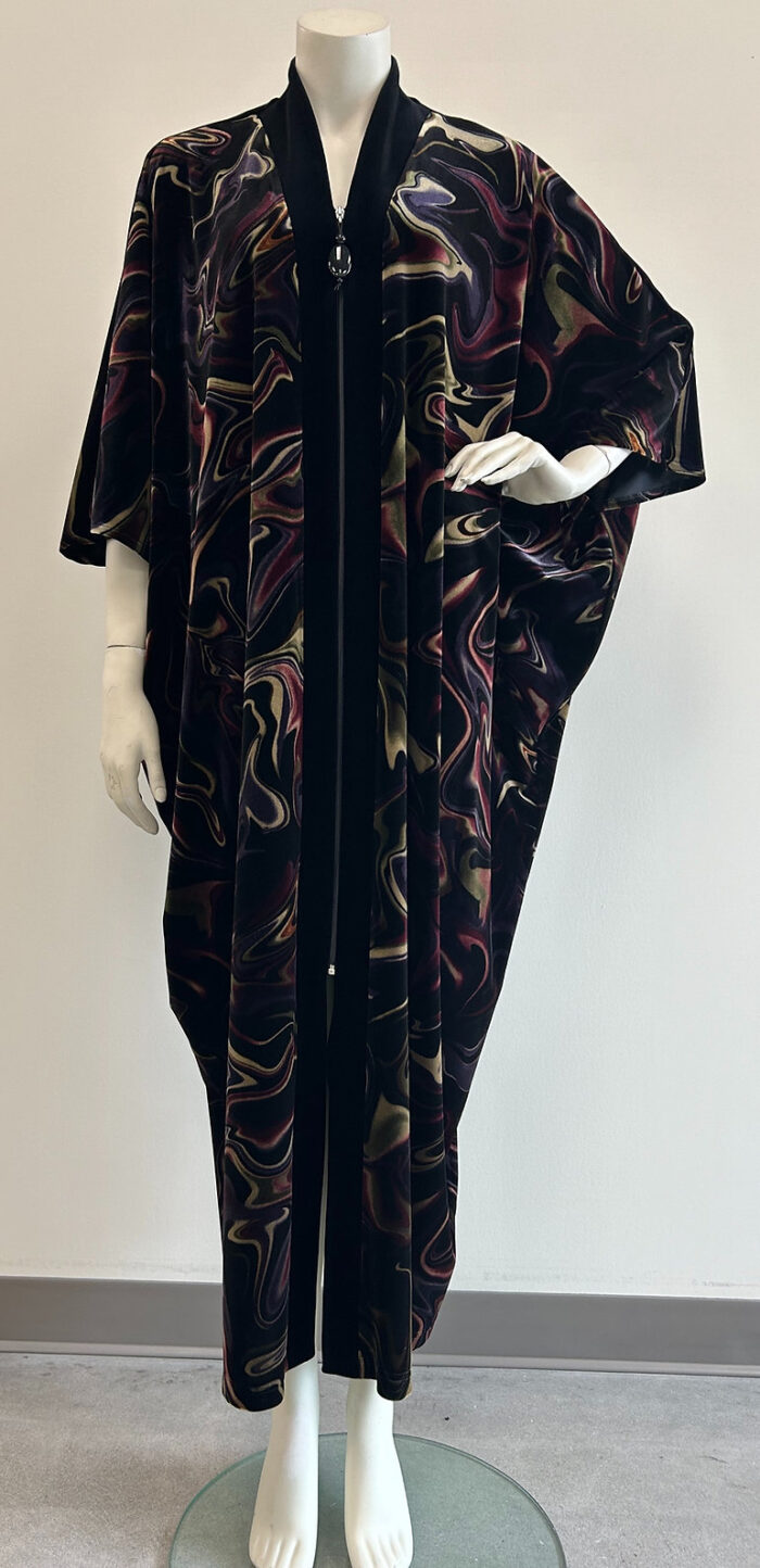 Diamond Tea - Printed Stretch Velvet Zip Caftan - Image 1