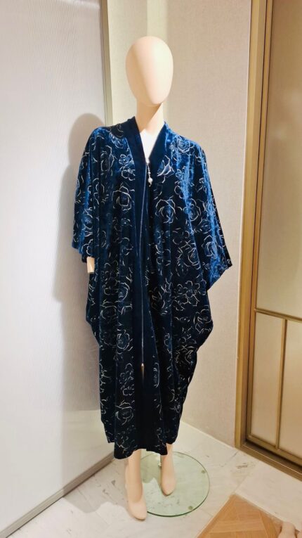 Diamond Tea - Printed Stretch Velvet Zip Caftan