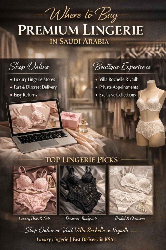 Luxury lingerie collection in Saudi Arabia with bras, bodysuits, and sets for women